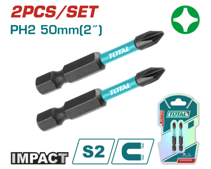 Set 2 biti impact PH2 TOTAL, 50 mm, magnetici, otel S2