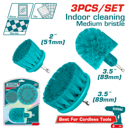 Set 3 perii de curatare TOTAL 1/4 HEX, duritate medie, pentru bormasina