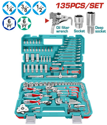 Trusa de scule TOTAL 135 piese, set complet pentru reparatii si montaj