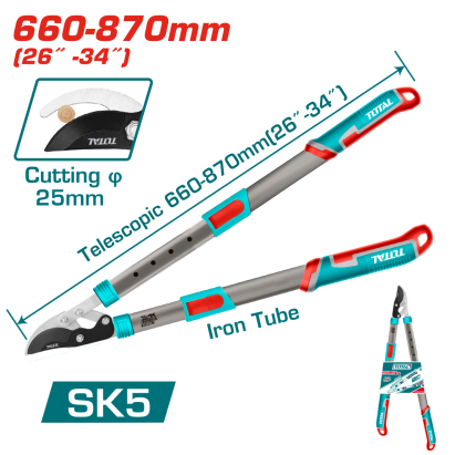 Foarfecă telescopică pentru crengi TOTAL, 660-870 mm, lamă SK5