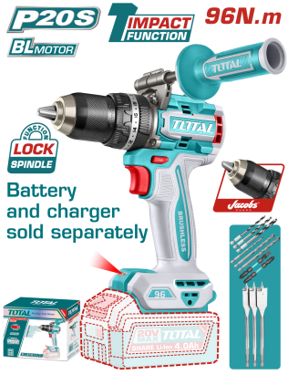 Masina de gaurit cu impact TOTAL 20V, 96 Nm, motor fara perii