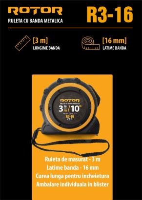 Ruletă 3m x 16mm ROTOR R3-16, Curea de mână, Auto-blocare