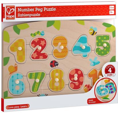 Puzzle din lemn cu numere Hape, multicolor, 1-10, pentru copii 3 ani+