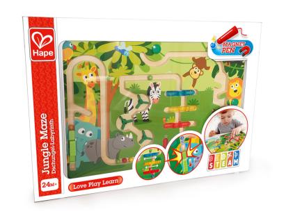 Labirint magnetic Jungla Hape din lemn, joc educativ 2+ ani