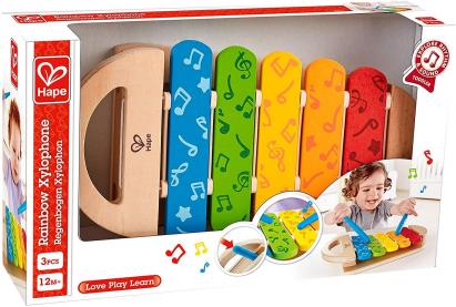 Xilofon din lemn Hape multicolor pentru copii 1+ ani, 5 note