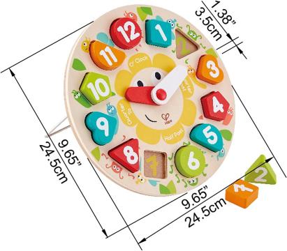 Ceas educativ din lemn Hape cu forme geometrice si cifre, 24,5 cm