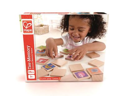 Joc de memorie cu animale din lemn Hape, 24 piese, 3 ani+