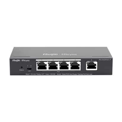 Switch 4 porturi PoE+ RJ45 Gigabit, 1 port uplink RJ45 Gigabit, L2 Cloud Management - Ruijie RG-ES205GC-P SafetyGuard Surveillance