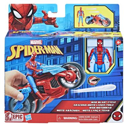 Figurina Spider-Man cu motocicleta Web Blast Cycle si proiectile, 4+