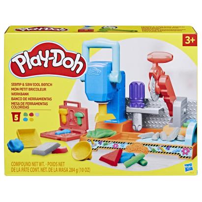 Banc de lucru Play-Doh cu scule si plastilina, 5 culori, 3+