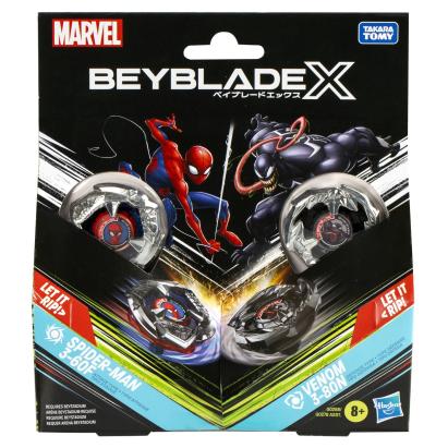 Set Beyblade X Marvel cu Spider-Man si Venom, 2 titirezi si 2 lansatoare