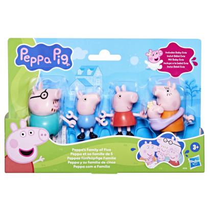 Set 5 figurine Peppa Pig cu familia completă și Baby Evie