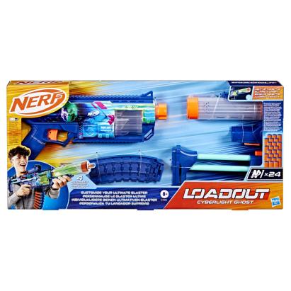 Blaster Nerf Loadout Cyberlight Ghost cu LED, 24 săgeți și 4 accesorii