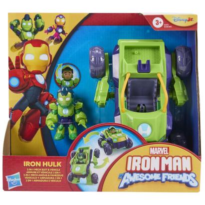 Set Marvel Iron Hulk 2 in 1 cu vehicul transformabil si figurina