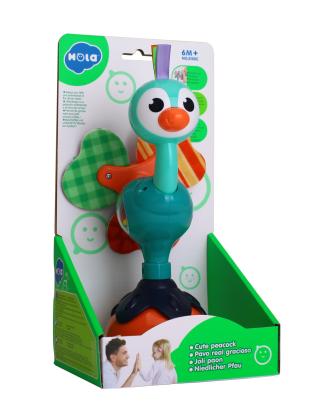 Jucarie bebe cu ventuza, model Paun multicolor, pentru 6 luni+