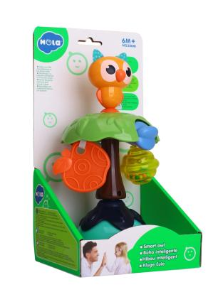 Jucărie bebe cu ventuză Bufniță multicoloră pentru stimulare senzorială