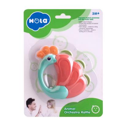 Jucărie zornăitoare păun pentru dentiție, multicoloră, 3+ luni