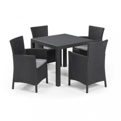 Curver Set de mobilier de grădină Quartet cu 4 locuri, culoare grafit, cu perne gri deschis