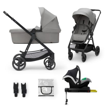 Cărucior Kinderkraft NEWLY 4 în 1 cu scoică auto, Moonlight Grey