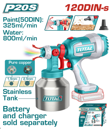 Pistol de vopsit TOTAL 20V Li-Ion, 800 ml, fara acumulator