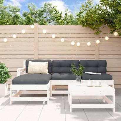 Set mobilier relaxare de grădină 5 piese alb lemn masiv de pin GartenMobel Dekor
