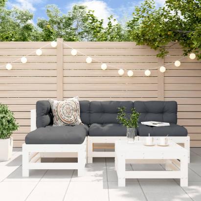 Set mobilier relaxare de grădină 5 piese alb lemn masiv de pin GartenMobel Dekor
