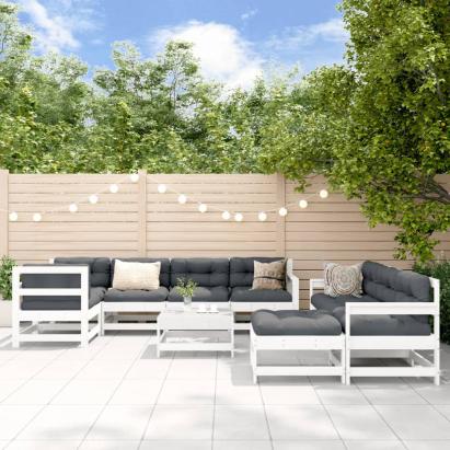 Set mobilier relexare grădină, 10 piese, alb, lemn masiv de pin GartenMobel Dekor