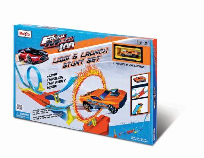 Circuit de acrobatii Maisto cu bucla, lansator si masinuta inclusa
