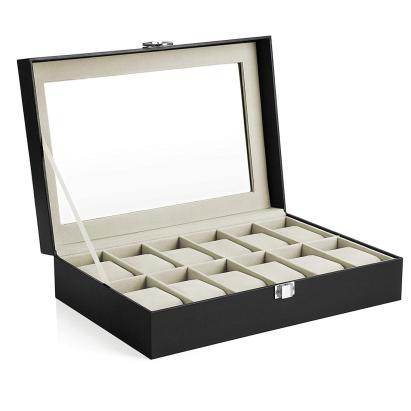 SONGMICS Cutie depozitare ceasuri cu 12 compartimente, capac din sticla, interior catifea, 30x21x9 cm, negru Household NewTrend