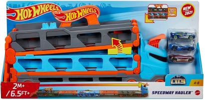 Transportator Hot Wheels 2 in 1 cu pista si 3 masinute incluse