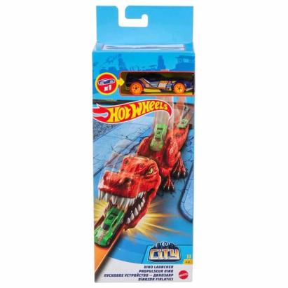 Lansator Dino Hot Wheels City cu masina inclusa, 4+ ani