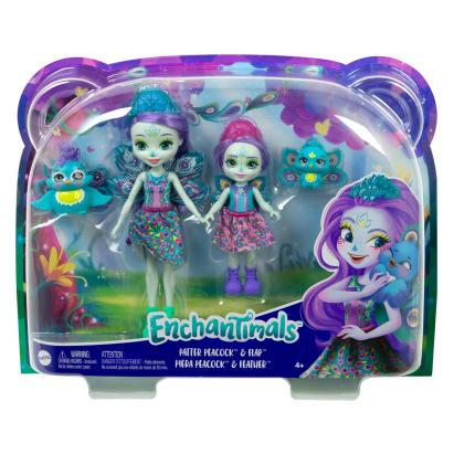 Set păpuși Enchantimals Surori cu animale Patter Peacock și Piera