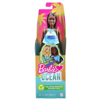 Papusa Barbie Loves the Ocean bruneta, tinuta de plaja reciclata