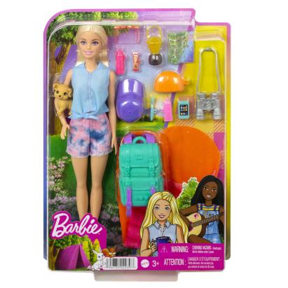 Păpușa Barbie Malibu pentru camping cu accesorii și cățeluș