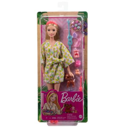 Papusa Barbie cu set de joaca spa, accesorii si catelus