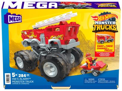 Set construcție Hot Wheels Monster Truck 5 Alarm cu figurină, 284 piese