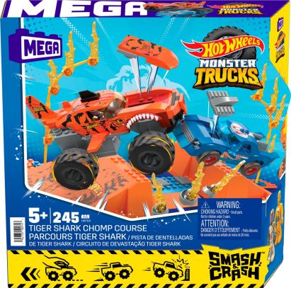 Set construcție Hot Wheels Monster Trucks Tiger Shark Chomp, 245 piese