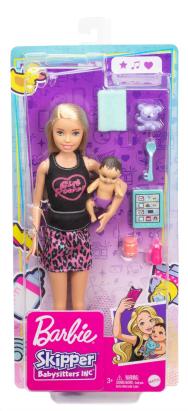 Papusa Barbie Skipper Babysitter blonda cu bebelus si accesorii