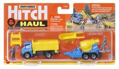Set Matchbox Hitch & Haul camion de constructii cu remorca, scara 1:64