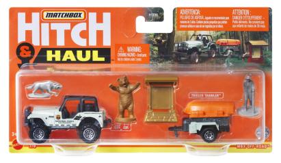 Set Matchbox Hitch & Haul Jeep 4x4 cu remorcă și accesorii, scara 1:64