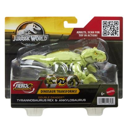 Dinozaur transformabil Jurassic World T-Rex si Ankylosaurus verde