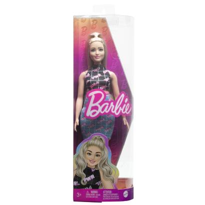 Păpușă Barbie Fashionista blondă cu borsetă roz și ținută modernă