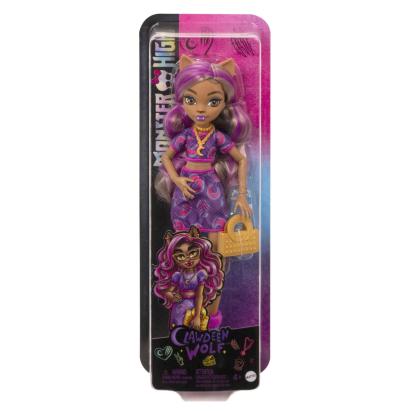 Papusa Monster High Clawdeen Wolf cu accesorii si tinuta mov, 4+ ani
