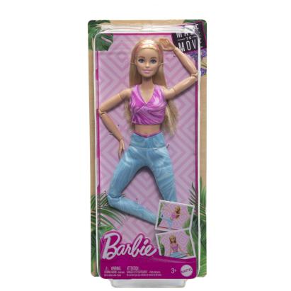 Papusa Barbie Made to Move blonda articulata, cu top mov