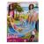Set Barbie cu păpușă blondă, piscină și tobogan pentru joacă de vară