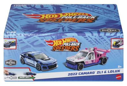 Set 2 mașinuțe metalice Hot Wheels Pull Back Camaro ZL1 și Lolux 1:43