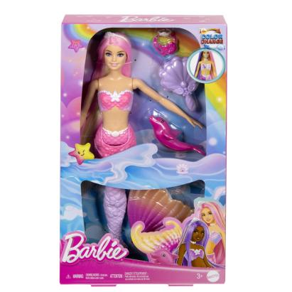 Papusa Barbie Sirena Color Change cu par roz si transformare de culoare