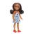 Păpușă Barbie Chelsea cu păr șaten și rochiță albastră, 15 cm
