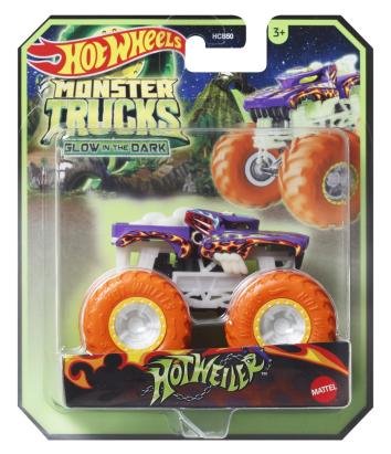 Masinuta Hot Wheels Monster Trucks HotWeiler Glow in the Dark, 1:64