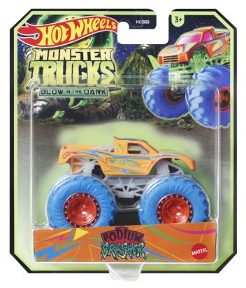 Masinuta Hot Wheels Monster Trucks Podium Crasher Glow in the Dark, 1:64